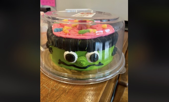 Many in the comments section wrote that this Frankenstein cake appeared to be sporting an Edgar, a bowl-style haircut popular among some South Texas youths. - TikTok / @leslielynncantu