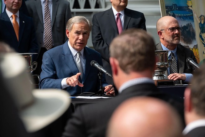 Gov. Greg Abbott at a press conference at the Governor's Mansion in March 2023. - Texas Tribune / Leila Saidane