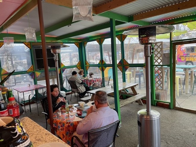 Customers dine in the enclosed portion of Lala's Gorditas. - Courtesy Photo / Lala's Gorditas