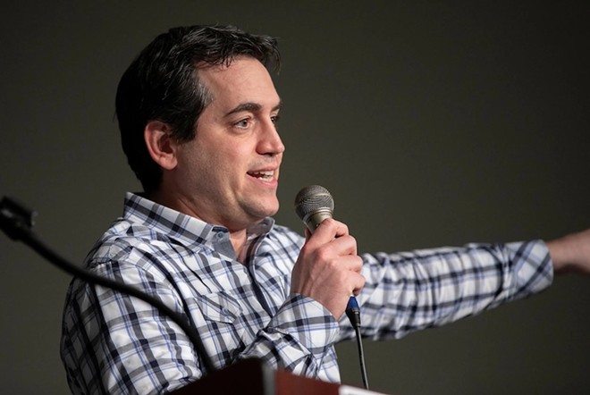 Former state Rep. Matt Rinaldi spoke to Tarrant County tea party supporters in Grapevine for an event called Spread the Red on Oct. 17, 2018. - Texas Tribune / Leslie Boorhem-Stephenson