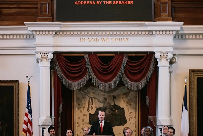 Dade Phelan begins his second term as Speaker of the House on the opening day of the 88th Legislature on Jan 10, 2023. - Texas Tribune / Jordan Vonderhaar