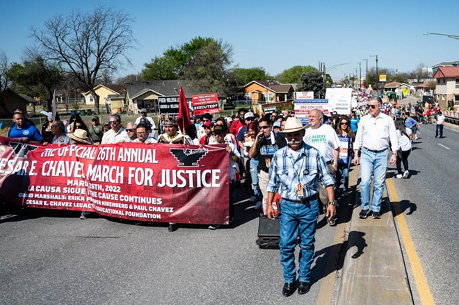 Participants in the 2022 Cesar E. Chavez March for Justice make their way along the route. - Jaime Monzon