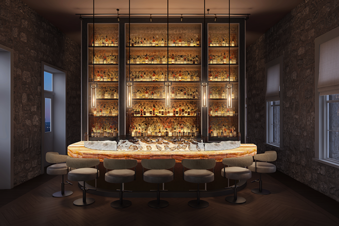A rendering shows the oyster bar inside Dean's Steak & Seafood. - Courtesy Photo / Kimpton Santo