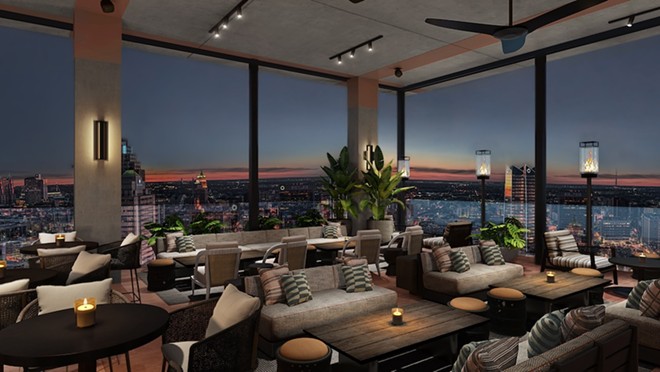 A rendering depicts Tenfold Rooftop, which the hotel's owners said will be one of the highest rooftop drinkeries in the city. - Courtesy Photo / Kimpton Santo
