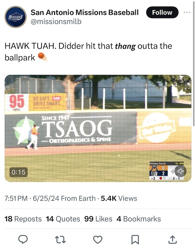 The San Antonio Missions jump on 'Hawk Tuah' trend in quickly deleted tweet