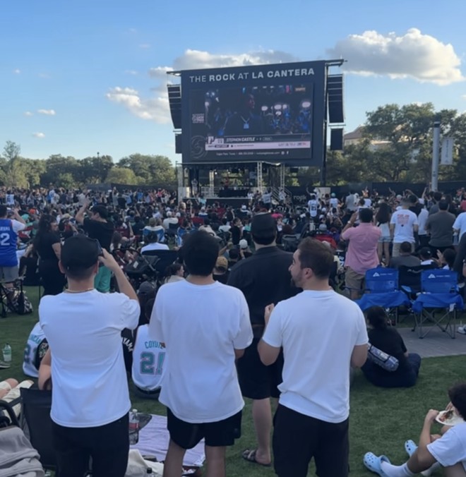 About 1,000 fans gathered at The Rock at La Cantera for the Spurs 2024 NBA Draft watch party. - Meradith Garcia