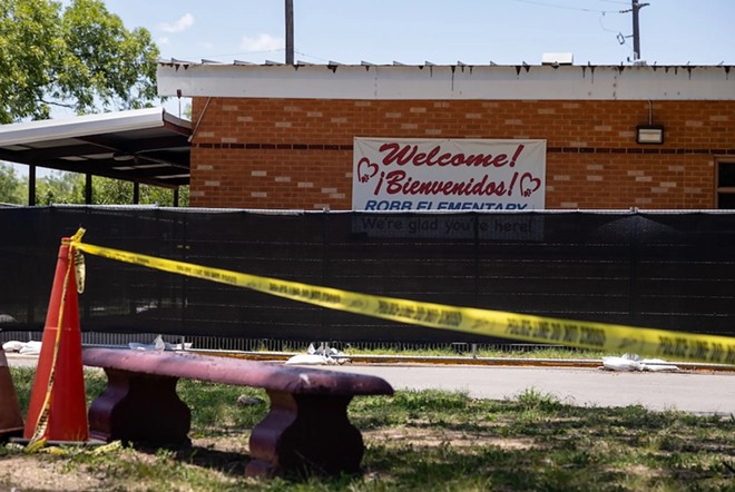 Robb Elementary in Uvalde, Texas, was the site of a 2022 shooting that left 19 children and 2 adults dead, shot by a teenage gunman. - Texas Tribune / Evan L'Roy