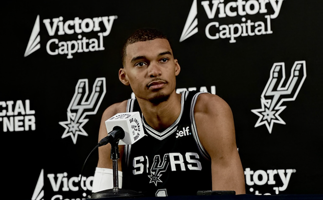 San Antonio's Victor Wembanyama speaks to reporters last summer. - Meradith Garcia