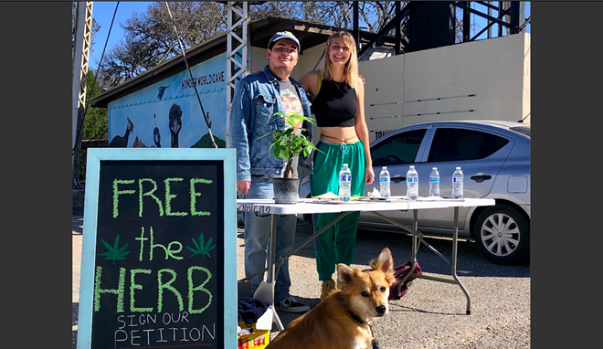 Cannabis reform advocates collect petition signatures ahead of San Marcos' 2022 vote to decriminalize possession of small amounts of weed. - Courtesy Photo / Mano Amiga