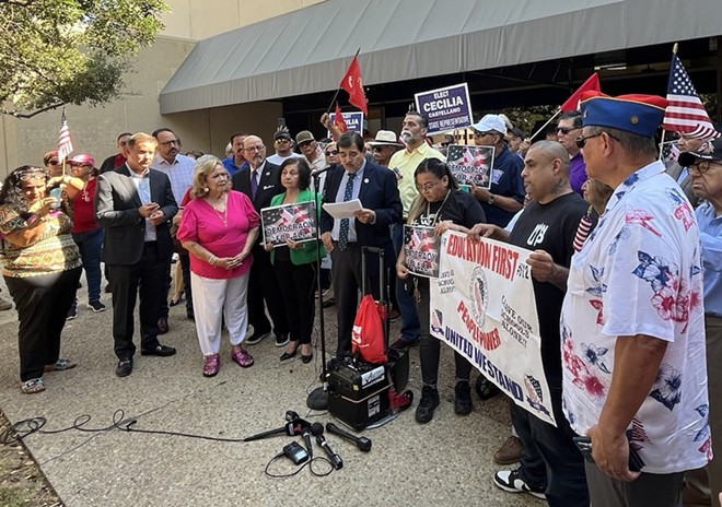 LULAC officials speak a press conference in front of the Texas Attorney General's Office in San Antonio. - Twitter / @RolandForTexas