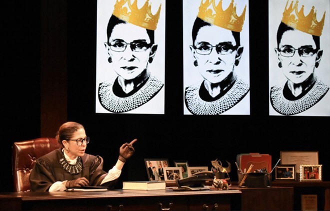 Actress Michelle Azar portrays Supreme Court Justice Ruth Bader Ginsburg.