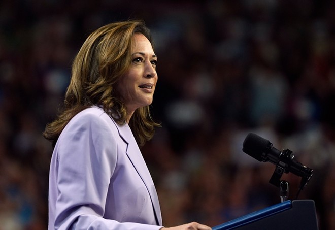 Vice President Kamala Harris speaks at a campaign event. - Shutterstock / Sir David