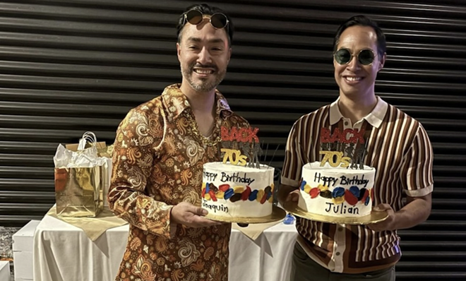 Congressman Joaquin Castro and former Obama cabinet member Julián Castro hold cakes celebrating their 50th birthdays. - Instagram / @juliancastrotx