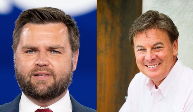 Despite writing in 2016 that U.S. evangelicals' us-versus-them moralizing hurts the white working class, GOP vice presidential nominee JD Vance (left) has thrown in with self-proclaimed Christian nationalist evangelical Lance Wallnau (right). - Shutterstock / lev radin (left) and Twitter / @lancewallnau (right)