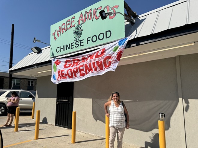 Longtime Three Amigos customer Sandra Allihyani lines up for the restaurant's reopening on Wednesday. - Stephanie Koithan