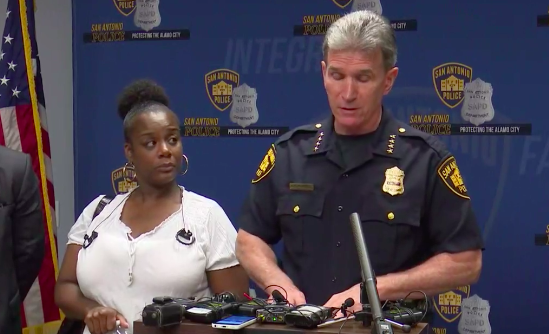 Adrienne House joined Chief McManus at the Wednesday press conference. - FACEBOOK LIVE SCREENSHOT VIA KENS5