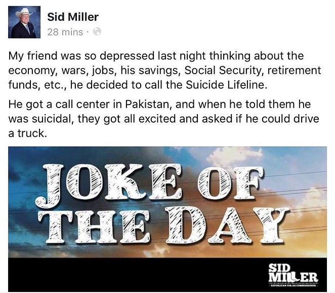 Texas Ag Commissioner Sid Miller Shares Joke About Suicide On Facebook (2)