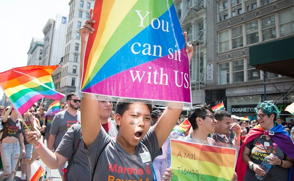 New York students participate in a Pride march. College recruitment experts warn that LGBTQ+ students are avoiding campuses in Texas and other states that have introduced legislation that threatens them.