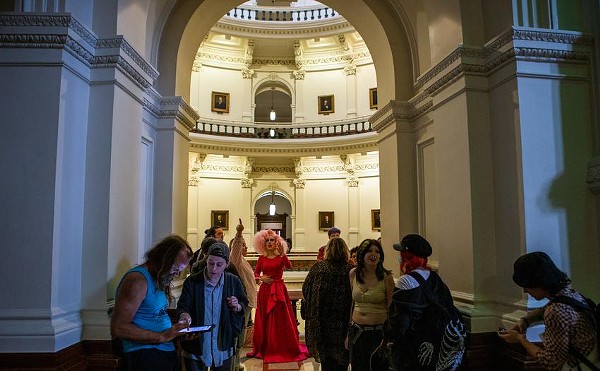 Drag artist Brigitte Bandit and other attendees wait to give witness testimony for the Senate’s discussion of SB12 in the Capitol rotunda on Thursday. The bill defines drag shows as sexually oriented performances and would fine businesses that host events allowing in children.