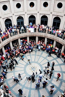 Texans protest the "bathroom bill" last year outside a Senate committee hearing.