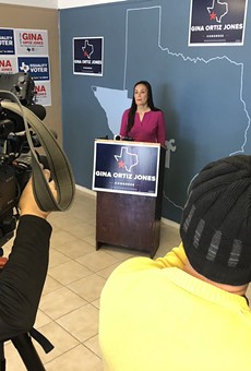 Gina Ortiz Jones speaking at Tuesday's press conference.