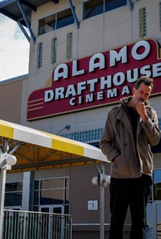 Posing in front of the North Park Alamo Drafthouse.