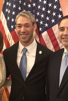 U.S. Rep. Henry Cuellar (right) poses with House Speaker Nancy Pelosi (left) and San Antonio Mayor Ron Nirenberg (center). Nirenberg was Cuellar's guest for the State of the Union address. Cuellar struck a cautionary about supporting impeachment.