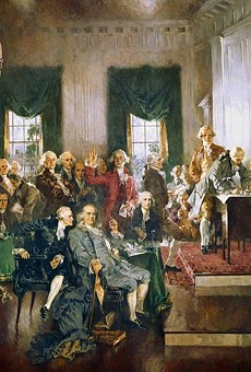 George Washington presides over the historic Constitutional Convention that took place from May 25 to September 17, 1787, in Philadelphia.