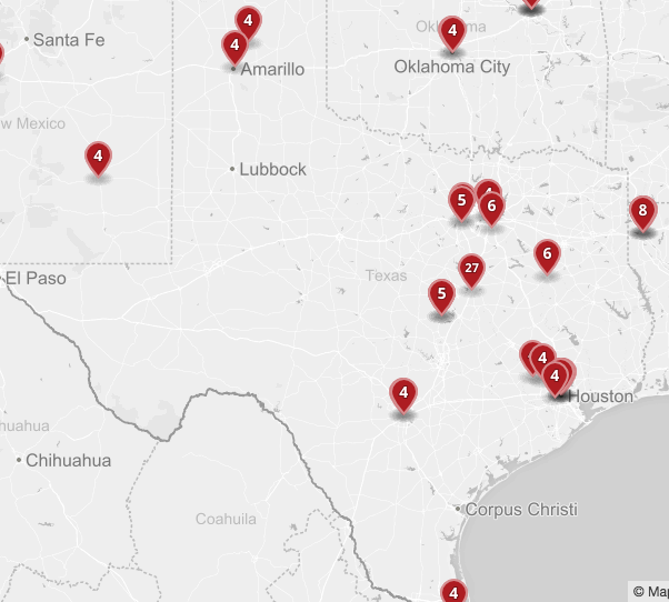 A map showing the mass shootings in Texas this year. - VIA PBS NEWSHOUR
