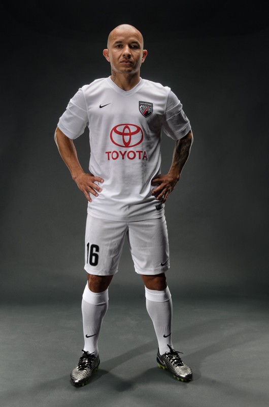 San Antonio FC midfielder Rafa Castillo shows off the team's alternate jersey. - COURTESY SAFC