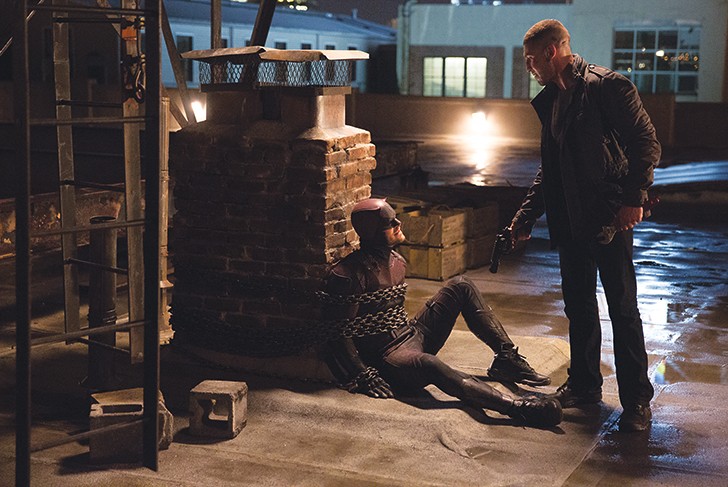 Charlie Cox and Jon Bernthal star as Matt Murdock/Daredevil and Frank Castle/the Punisher in Daredevil.