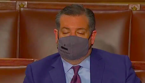 U.S. Sen. Ted Cruz was either counting sheep or recounting 2020 ballots during President Joe Biden's congressional address. - VIDEO CAPTURE / TWITTER @ATRUPAR