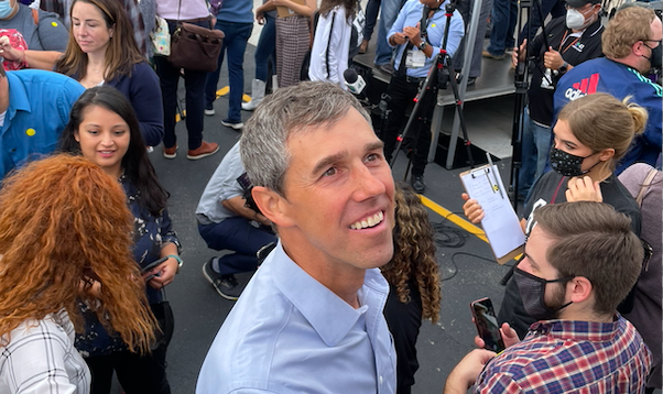 Beto O'Rourke presses the flesh at Tuesday morning's campaign appearance in San Antonio. - MERADITH GARCIA