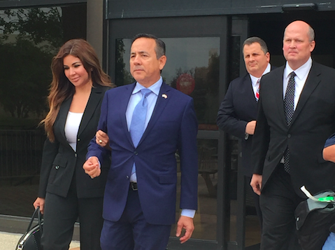 Sen. Carlos Uresti leaves San Antonio's federal courthouse after being indicted on fraud and bribery charges. - ALEX ZIELINSKI