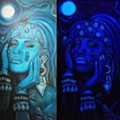 Xicana Artist Paints Black Light Piece of Selena as Aztec Figure