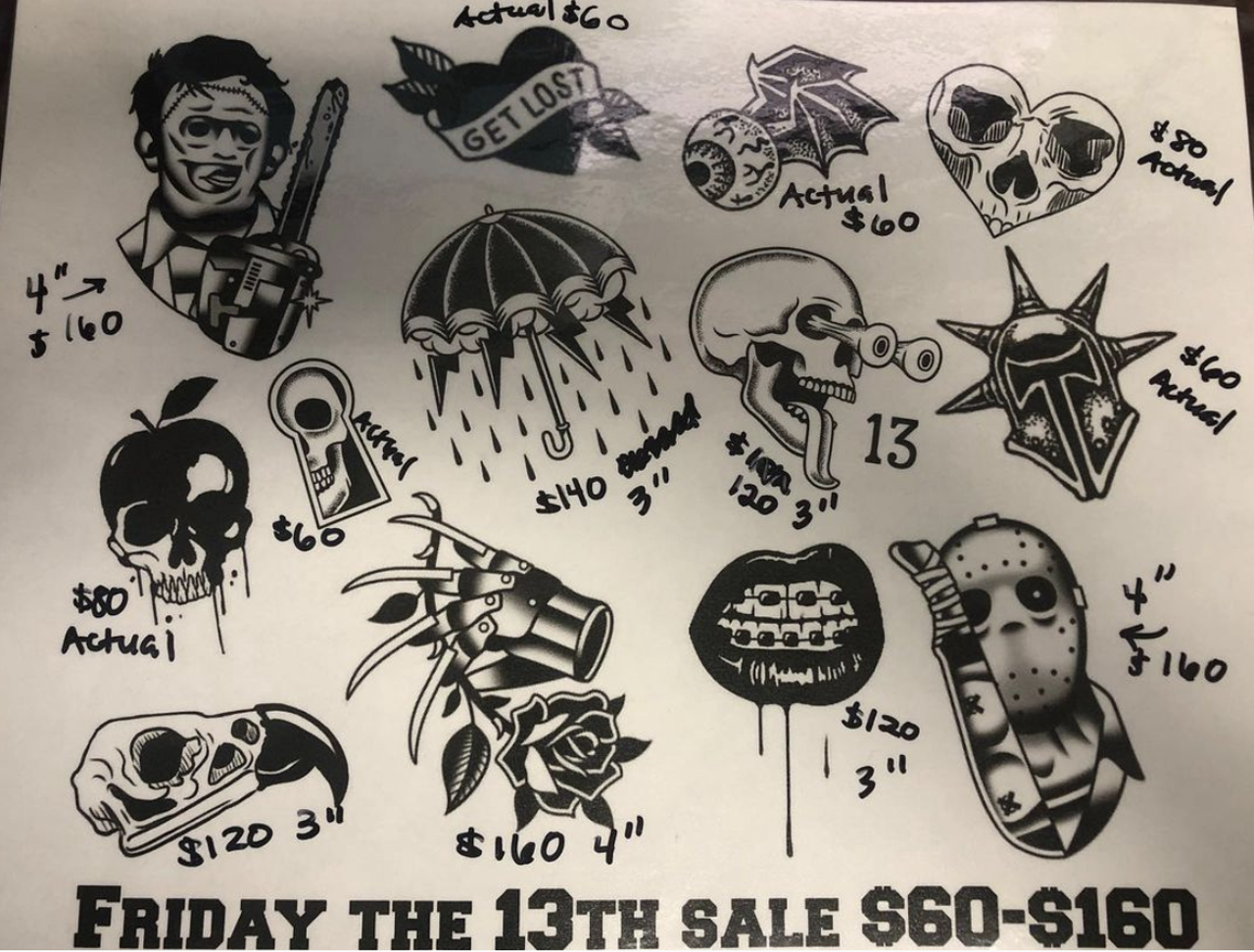 Flying Panther Tattoo on Instagram FRIDAY THE 13TH FLASH DAY 11am8pm  Available in color or black and gray Tickets are 100 dollars and will come  with a time slot for your