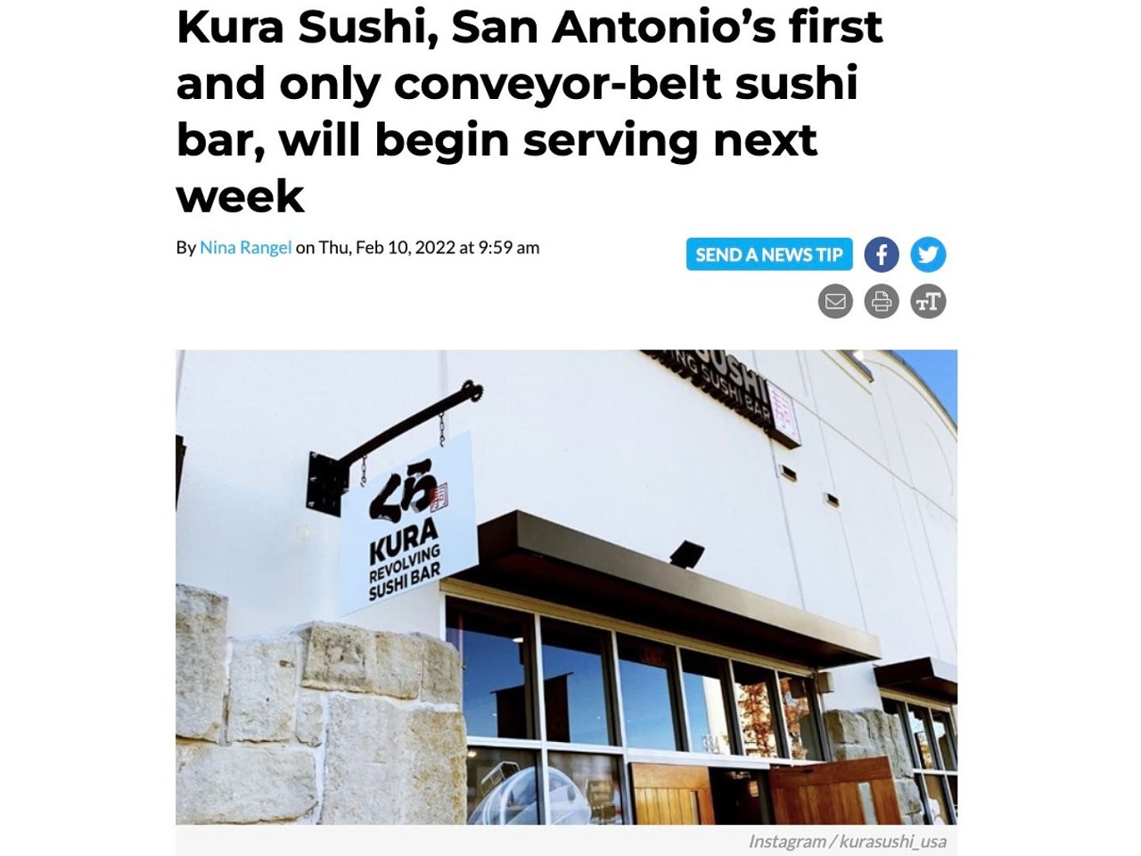 19. Kura Sushi, San Antonio’s first and only conveyor-belt sushi bar, will begin serving next week