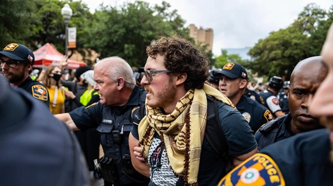 University of Texas at Austin police arrest student Ammer Qaddumi during a pro-Palestinian demonstration on April 24. He is suing the university, claiming it violated his First Amendment rights.