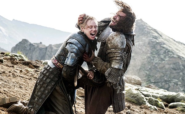 Brienne of Tarth (Gwendoline Christie) and Sandor Clegane, "The Hound", (Rory McCann) during their epic fight scene during the season 4 finale of HBO's Game of Thones. - COURTESY HBO